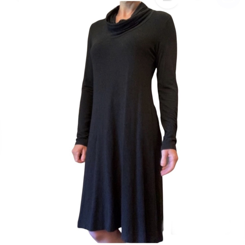 EILEEN FISHER Womens Black Cowl Neck Jersey Stretch Long Sleeve Dress
